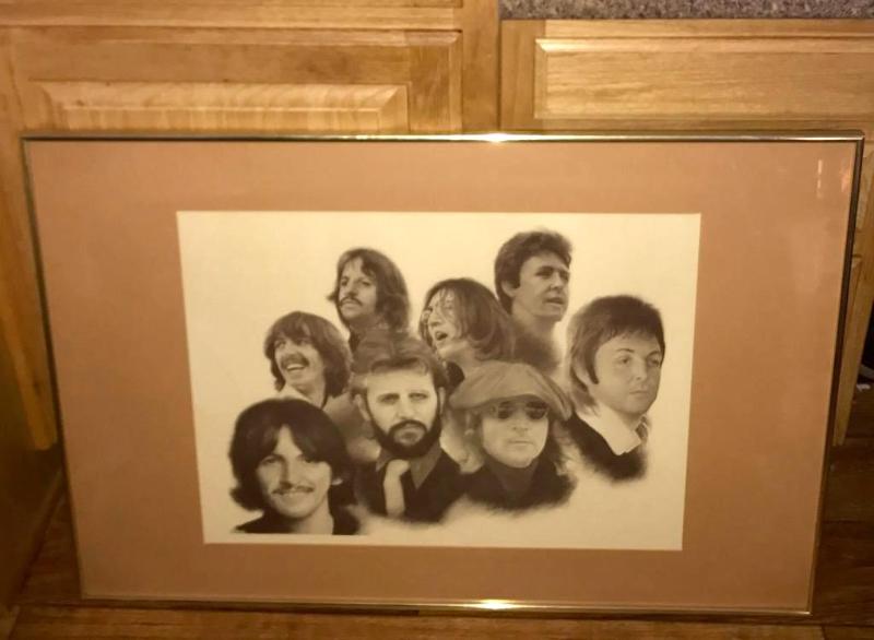 lot 31A image: Large John Lennon Beatles print by Chaplan. F...