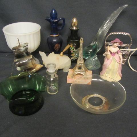 lot 184 image: Glass Rooster, Marble Elephant, Ship