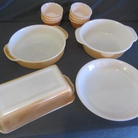 lot 36 image: Fire King Peach Luster Cookware