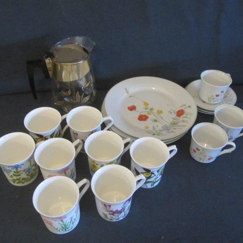 lot 87 image: Bone China Mugs, Snack Sets, Coffee Maker