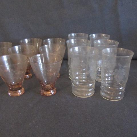 lot 90 image: Etched Tumblers, Pink Glasses