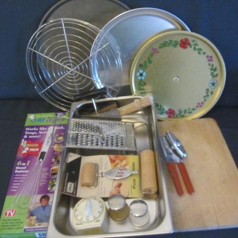 lot 91 image: Stainless Pan, Roller, Cutting Board, Chopper