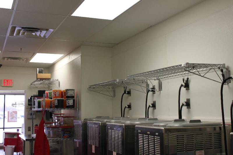 3 stainless steel wall mounted shelves 46x20....