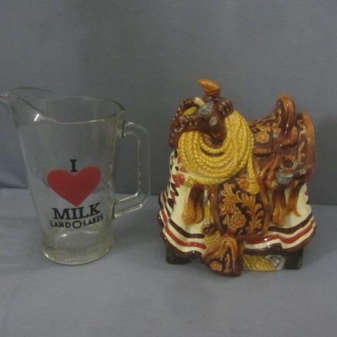 lot 177 image: Saddle Cookie Jar, Milk Pitcher