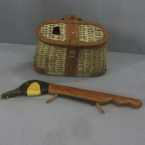 lot 47 image: Wicker Creel, Goose Ice Fishing Rod