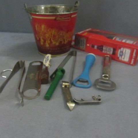 lot 61 image: Budweiser Lighter, Ice Bucket, Bar Essentials