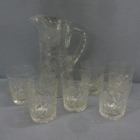 lot 80 image: Lead Crystal Pitcher & Glasses