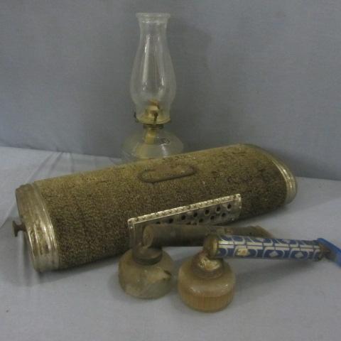lot 104 image: Antique Foot Warmer, Kerosene Lamp