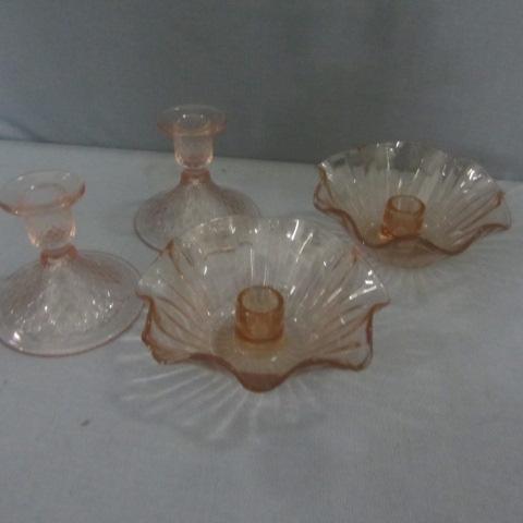 lot 8 image: Pink Depression Candle Holders