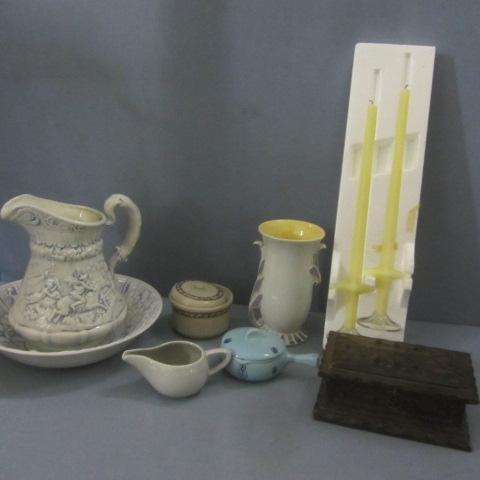 lot 82 image: RW Crock, JFK Candle, Pitcher & Basin