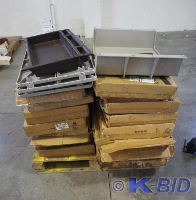 lot 62 image: Pallet of Rubbermaid Supply Cart Tr...