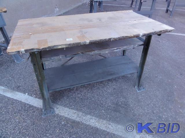 lot 308 image: Work Bench with Metal Legs 29 x 55...