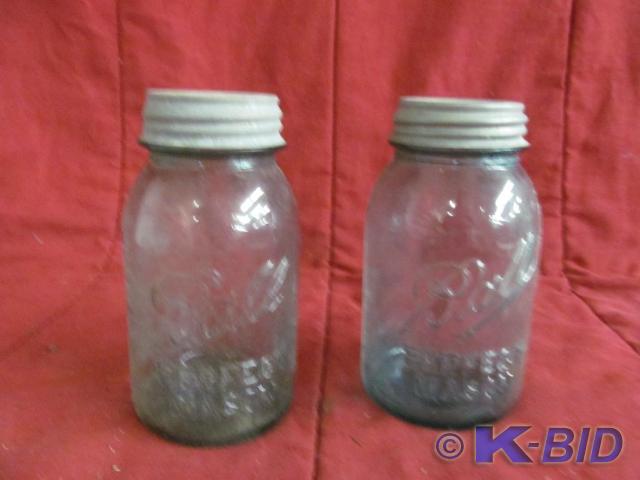 2 Blue Ball Quart Jars with Zinc Li...