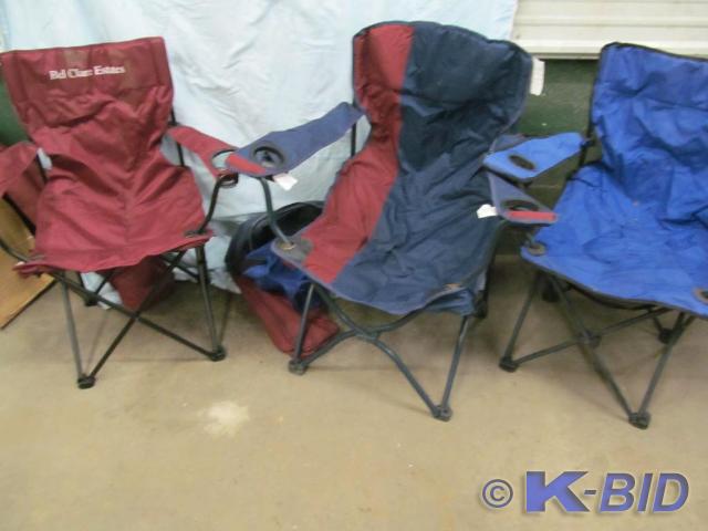 lot 129 image: 3 Fold Up Lawn Chairs with Own Case