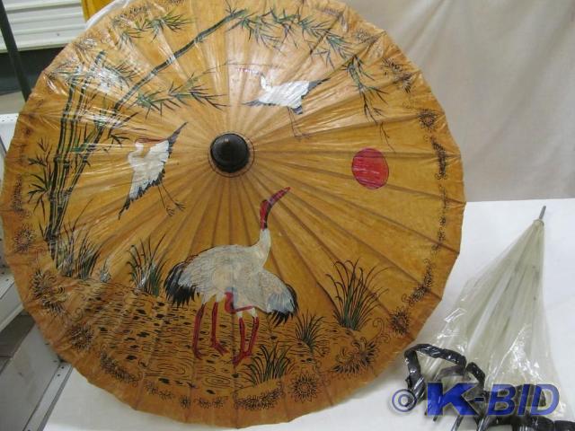 lot 189 image: Oriental Wood Umbrella and Plastic ...