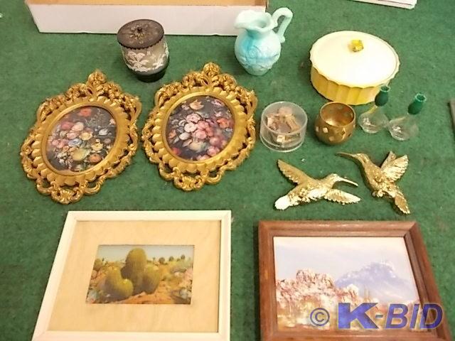 lot 10 image: Assorted Pictures, Powder Box With ...