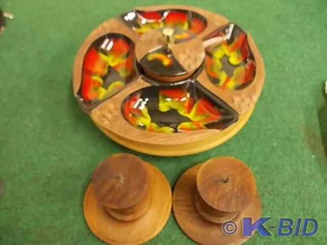 lot 20 image: Pair Of Wood Candle Holders, Wood L...