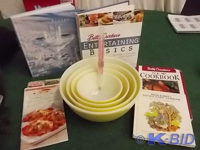lot 21 image: Set Of 4-Yellow Pyrex Mixing Bowls,...