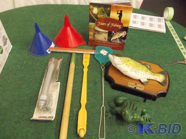 lot 32 image: Billy Bass, Fishing Book, Funnels, ...