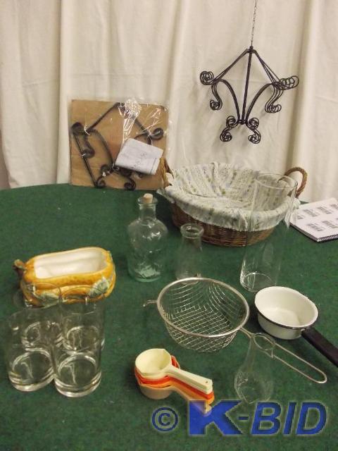 lot 52 image: Lined Wicker Basket, Glass Decanter...
