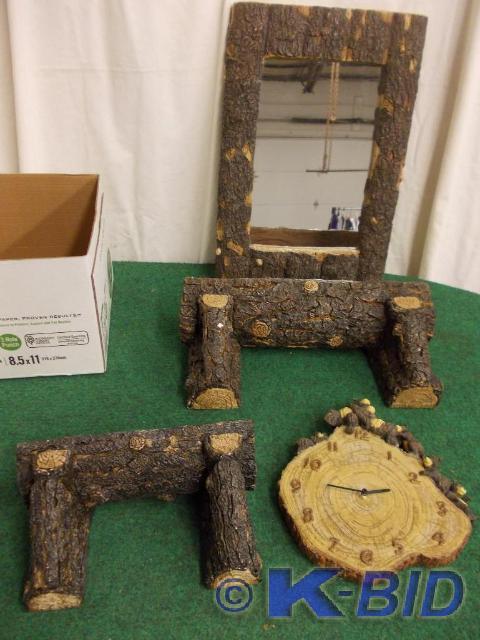 lot 61 image: Set Of Rustic Wall Log Decor- Mirro...