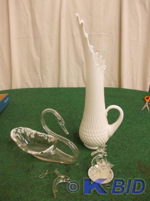 lot 73 image: 19 Milk Glass Pitcher, Blown Glass...