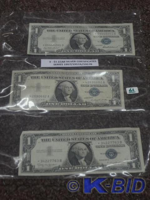 (3) $1 Star Silver Certificates, Se...