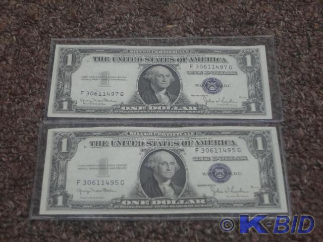 (2) $1 Silver Certificates, Close C...