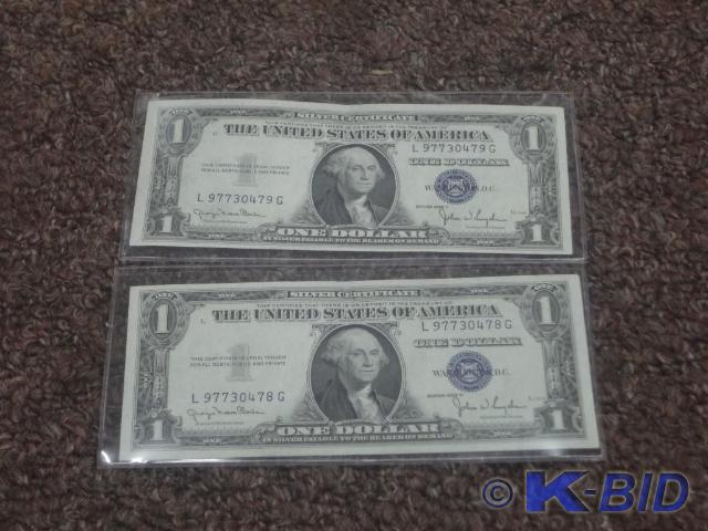(2) $1 Silver Certificates (Cosecut...