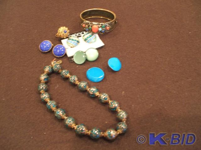 Brass and stone bracelet, a gold, a...