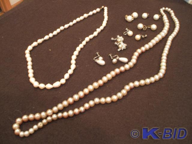 2 pearl necklaces and 6 pair of pea...