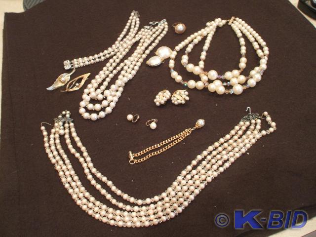 3 pearl necklaces, 2 pearl bracelet...