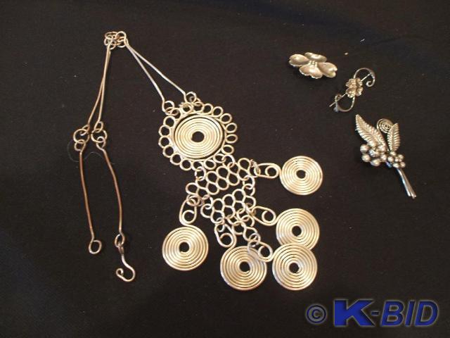 3 sterling pins and a silver color ...