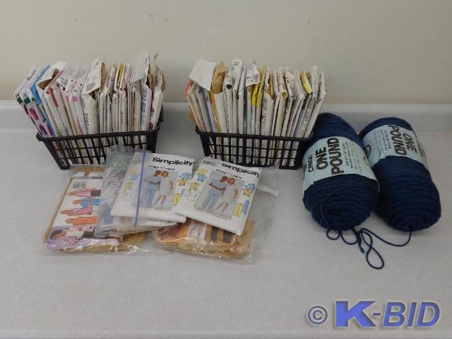 lot 14 image: Box of Yarn and Sewing Patterns Ass...