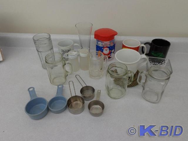 lot 23 image: Assorted Glasses Coffee Cups, Mason...