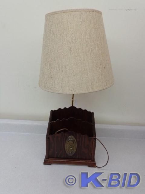 lot 39 image: Lamp wWooden Magazine Storage Base...
