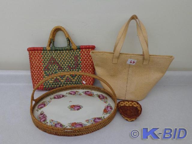 lot 49 image: Wicker Bag, Hand Bag, and 2 Wicker ...