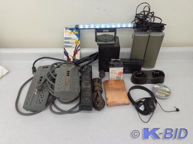 lot 54 image: Surge Protectors, Speakers, Walkman...