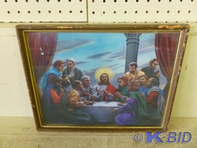 Vintage wood framed 3-D type religi...
