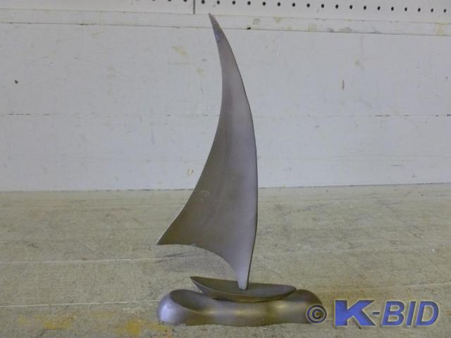 Heavy gage brass sail boat shelf de...