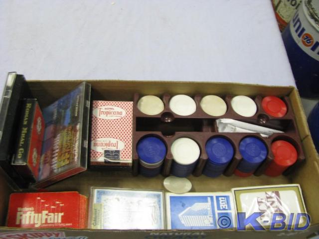 lot 110 image: set of poker chips and several deck...