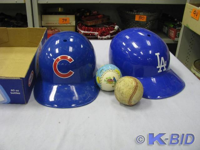 lot 121 image: two plastic baseball batting helmet...