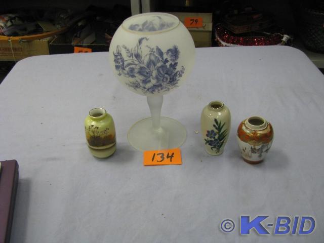 lot 134 image: 3 small vases and one larger blue a...