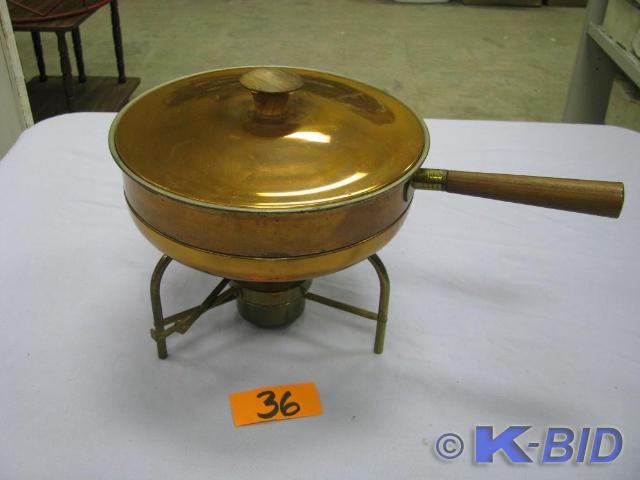 lot 36 image: mid century copper chaufing pan set...