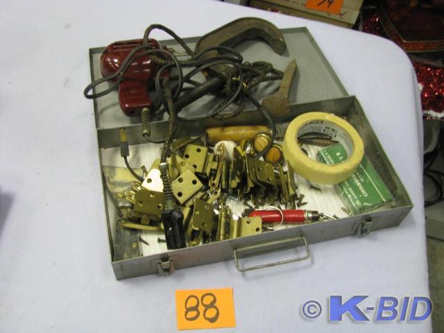 lot 88 image: metal box with tools and accessorie...