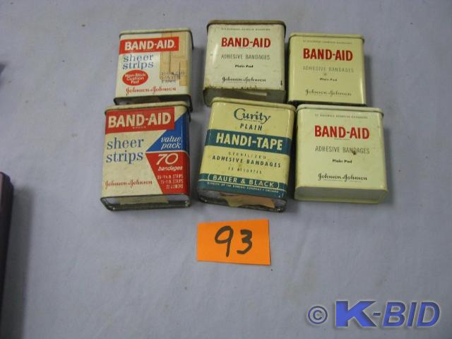 lot 93 image: 6 vintage band aid tins some with b...