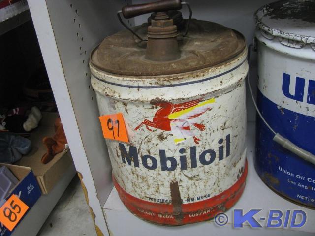 lot 97 image: one red mobiloil 5 gallon can
