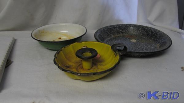 Lot of 3 Antique Enamel ware piec...