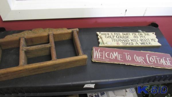 wood signs and shelf