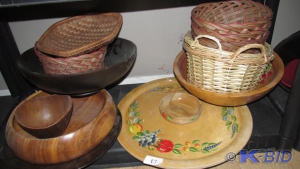assortment of wooden bowls, plastes...